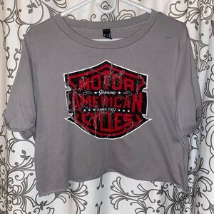 Windsor Motor American cycles gray graphic crop top